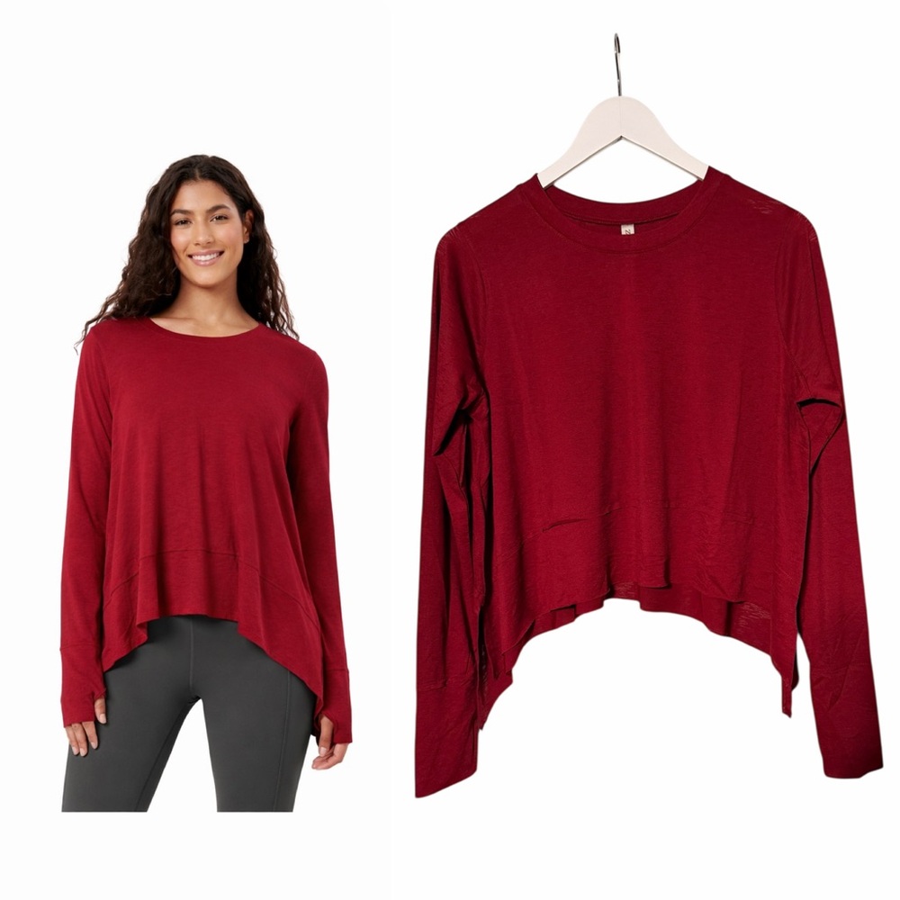 Zenana Outfitters Red Long Sleeve Crop Top – Thumb Hole Athletic Tee (NWT)